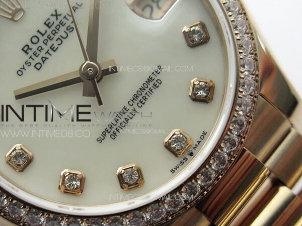 DateJust 31mm RG/Crystals Bezel APSF Best Edition White MOP Dial Crystals Markers on President Bracelet A2824 – Bild 6