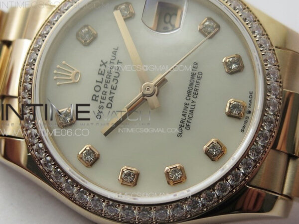 DateJust 31mm RG/Crystals Bezel APSF Best Edition White MOP Dial Crystals Markers on President Bracelet A2824 – Bild 7