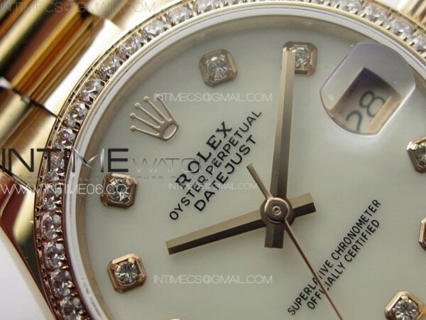 DateJust 31mm RG/Crystals Bezel APSF Best Edition White MOP Dial Crystals Markers on President Bracelet A2824 – Bild 8