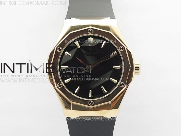 Big BangClassic Fusion Orlinski RG APSF 1:1 Best Edtion Facetd Black Dial on Black Rubber Strap A2892 to HUB1100