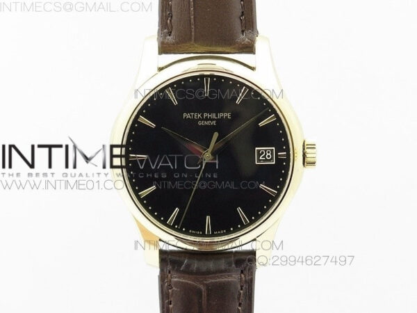 Calatrava 5227 BP Version YG Black Dial on Brown Leather Strap Japanese MIYOTA 9015 PP324CS