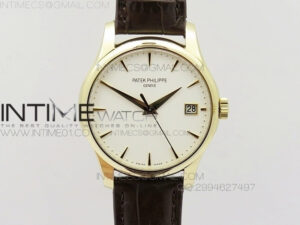 Calatrava 5227 BP Version YG White Dial on Brown Leather Strap Japanese MIYOTA 9015 PP324CS