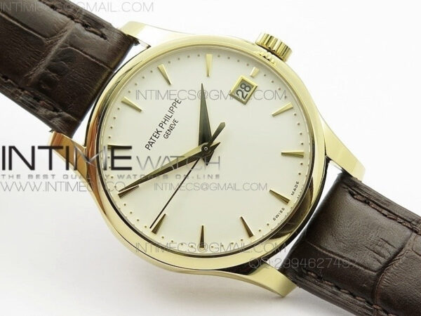 Calatrava 5227 BP Version YG White Dial on Brown Leather Strap Japanese MIYOTA 9015 PP324CS – Bild 2