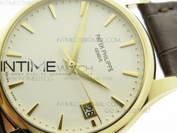 Calatrava 5227 BP Version YG White Dial on Brown Leather Strap Japanese MIYOTA 9015 PP324CS – Bild 4