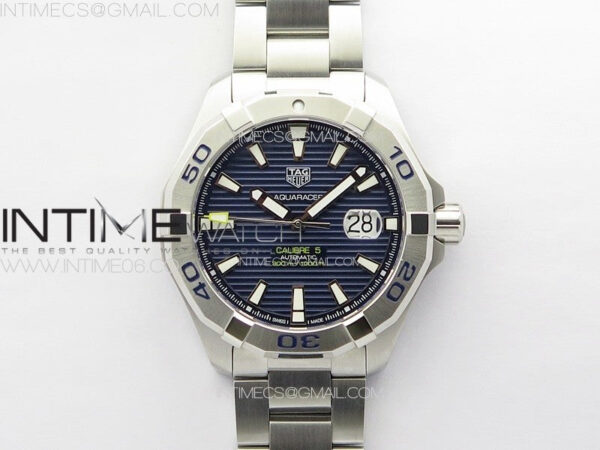 Aquaracer Calibre 5 44mm TARF 1:1 Best Edition Blue Dial SS Bezel on SS Bracelet SW200