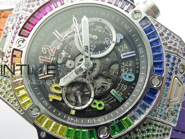 Big Bang Unico Rainbow King SS 45mm ZF 1:1 Best Edition on Rainbow Gummy Strap A1242 – Bild 8