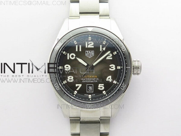 Autavia WBE5116 42mm SS TAR 1:1 Best Edition Black Ceramic bezel Gray Dial on SS Bracelet SW200