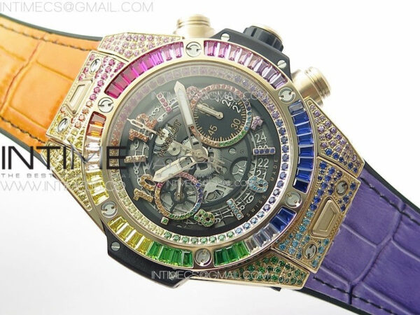 Big Bang Unico Rainbow King RG 45mm ZF 1:1 Best Edition on Rainbow Gummy Strap A1242 – Bild 2