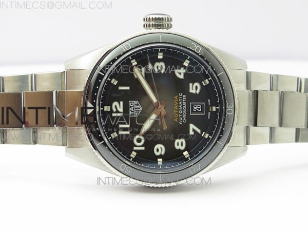 Autavia WBE5116 42mm SS TAR 1:1 Best Edition Black Ceramic bezel Gray Dial on SS Bracelet SW200 – Bild 3