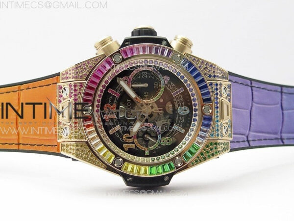 Big Bang Unico Rainbow King RG 45mm ZF 1:1 Best Edition on Rainbow Gummy Strap A1242 – Bild 3