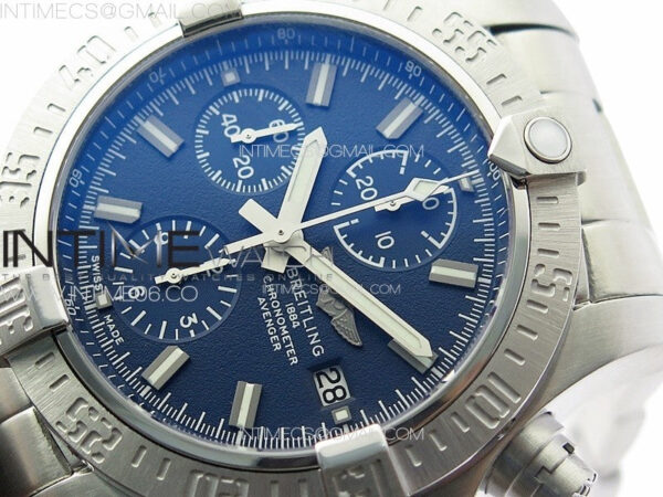Avenger Chrono SS White Second hand B50 Blue Dial on SS Bracelet A7750 – Bild 4