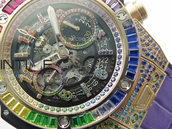 Big Bang Unico Rainbow King RG 45mm ZF 1:1 Best Edition on Rainbow Gummy Strap A1242 – Bild 6
