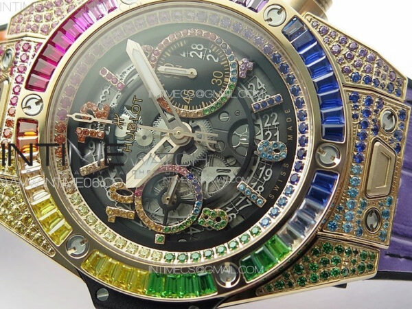 Big Bang Unico Rainbow King RG 45mm ZF 1:1 Best Edition on Rainbow Gummy Strap A1242 – Bild 8