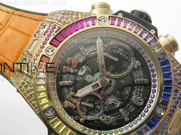 Big Bang Unico Rainbow King RG 45mm ZF 1:1 Best Edition on Rainbow Gummy Strap A1242 – Bild 9