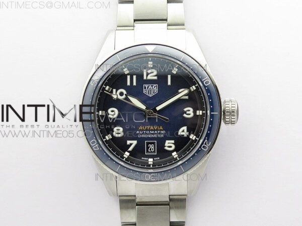 Autavia WBE5116 42mm SS TAR 1:1 Best Edition Blue Ceramic bezel Blue Dial on SS Bracelet SW200