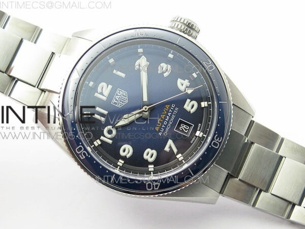 Autavia WBE5116 42mm SS TAR 1:1 Best Edition Blue Ceramic bezel Blue Dial on SS Bracelet SW200 – Bild 2