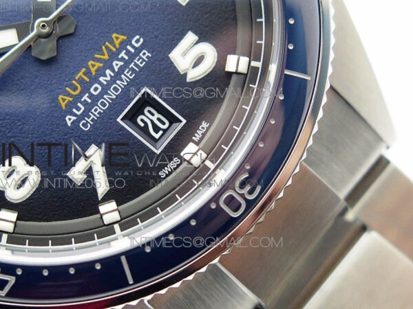 Autavia WBE5116 42mm SS TAR 1:1 Best Edition Blue Ceramic bezel Blue Dial on SS Bracelet SW200 – Bild 6