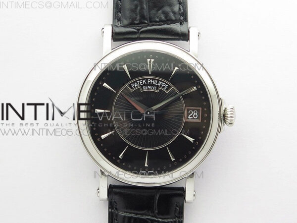 Calatrava 5153G SS ZF 1:1 Best Edition Black textured dial on Black Leather Strap A324CS