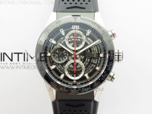 Calibre Heuer 01 Chrono 43mm SS XF 1:1 Best Edition Skeleton Dial on Rubber Strap A1887