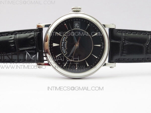 Calatrava 5153G SS ZF 1:1 Best Edition Black textured dial on Black Leather Strap A324CS – Bild 3