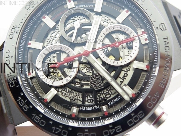 Calibre Heuer 01 Chrono 43mm SS XF 1:1 Best Edition Skeleton Dial on Rubber Strap A1887 – Bild 4