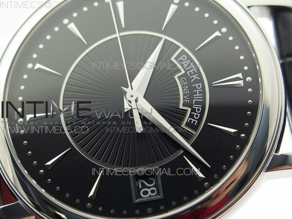Calatrava 5153G SS ZF 1:1 Best Edition Black textured dial on Black Leather Strap A324CS – Bild 4