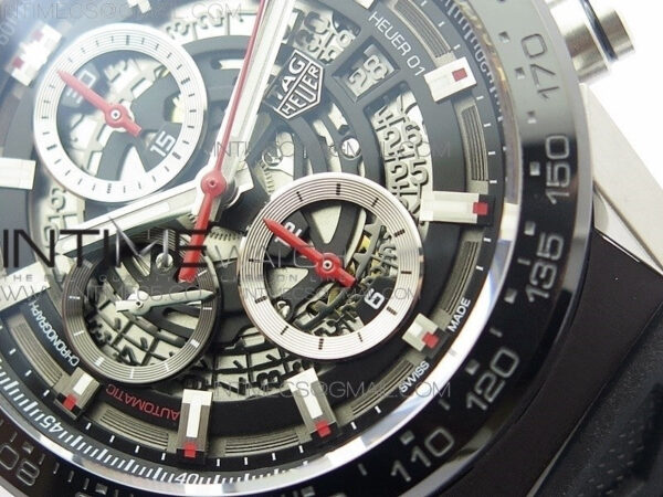 Calibre Heuer 01 Chrono 43mm SS XF 1:1 Best Edition Skeleton Dial on Rubber Strap A1887 – Bild 6