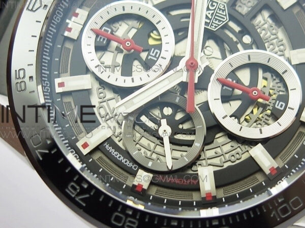 Calibre Heuer 01 Chrono 43mm SS XF 1:1 Best Edition Skeleton Dial on Rubber Strap A1887 – Bild 7