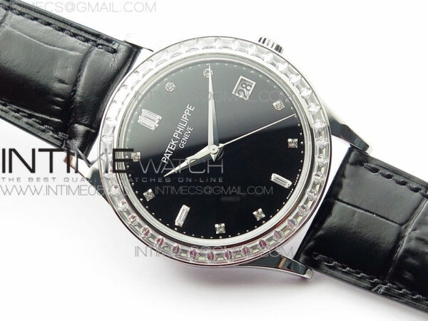 Calatrava 5298P-012 SS T Crystal Bezel ZF 1:1 Best Edition Black Dial on Black Leather Strap A324CS – Bild 2