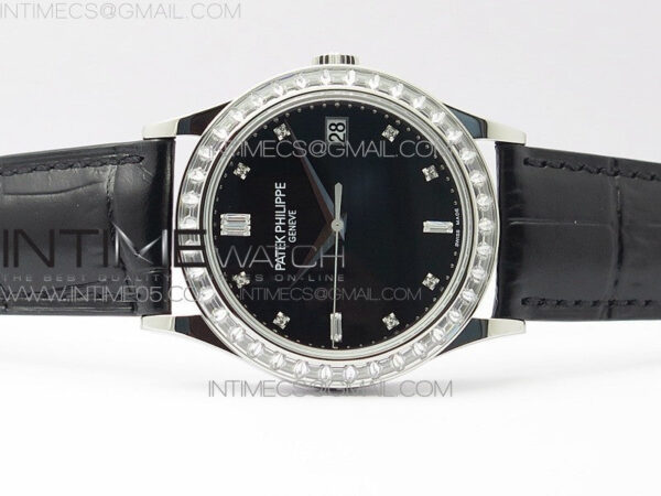 Calatrava 5298P-012 SS T Crystal Bezel ZF 1:1 Best Edition Black Dial on Black Leather Strap A324CS – Bild 3