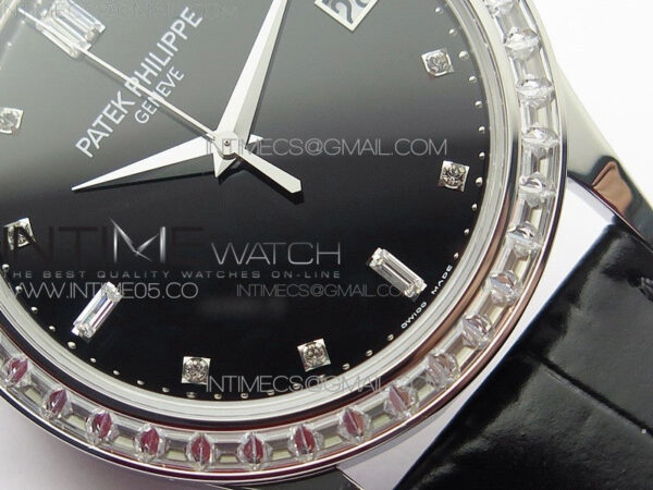 Calatrava 5298P-012 SS T Crystal Bezel ZF 1:1 Best Edition Black Dial on Black Leather Strap A324CS – Bild 5