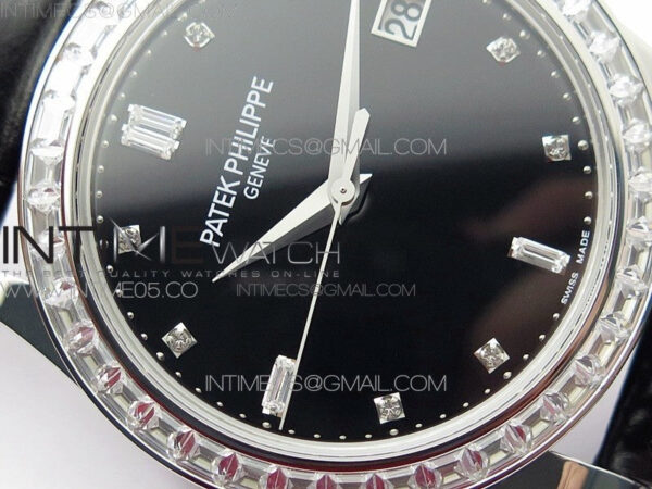Calatrava 5298P-012 SS T Crystal Bezel ZF 1:1 Best Edition Black Dial on Black Leather Strap A324CS – Bild 7