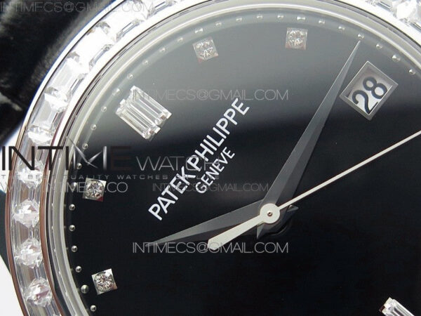 Calatrava 5298P-012 SS T Crystal Bezel ZF 1:1 Best Edition Black Dial on Black Leather Strap A324CS – Bild 8