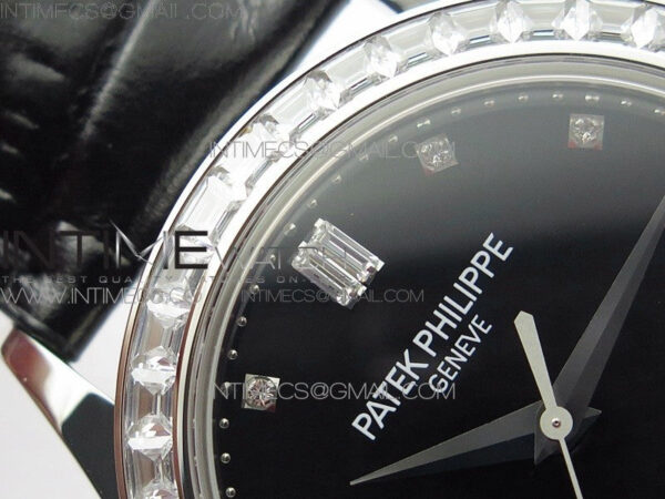 Calatrava 5298P-012 SS T Crystal Bezel ZF 1:1 Best Edition Black Dial on Black Leather Strap A324CS – Bild 9