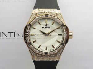 Classic Fusion Orlinski SS Full Real Diamonds RG B50F 1:1 Best Edition White Faceted Dial on Black Rubber Strap A2892