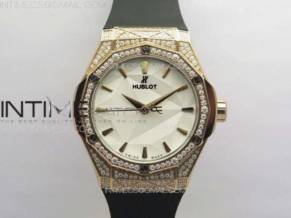 Classic Fusion Orlinski SS Full Real Diamonds RG B50F 1:1 Best Edition White Faceted Dial on Black Rubber Strap A2892