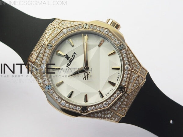 Classic Fusion Orlinski SS Full Real Diamonds RG B50F 1:1 Best Edition White Faceted Dial on Black Rubber Strap A2892 – Bild 2