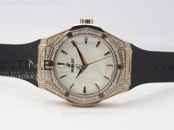 Classic Fusion Orlinski SS Full Real Diamonds RG B50F 1:1 Best Edition White Faceted Dial on Black Rubber Strap A2892 – Bild 3