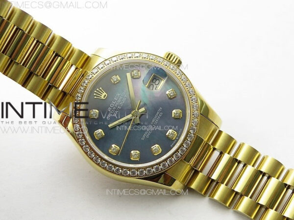 DateJust 31mm YG/Crystals Bezel APSF Best Edition Blue MOP Dial Crystals Markers on President Bracelet A2824 – Bild 3