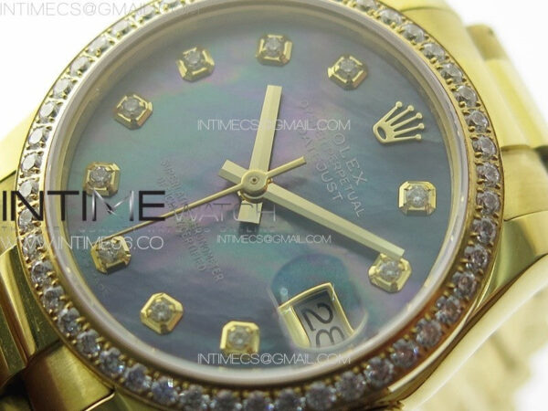 DateJust 31mm YG/Crystals Bezel APSF Best Edition Blue MOP Dial Crystals Markers on President Bracelet A2824 – Bild 5