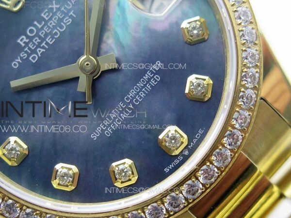DateJust 31mm YG/Crystals Bezel APSF Best Edition Blue MOP Dial Crystals Markers on President Bracelet A2824 – Bild 6