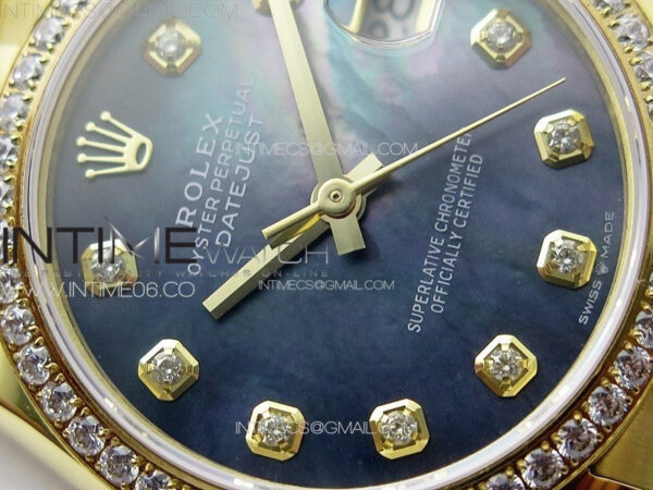 DateJust 31mm YG/Crystals Bezel APSF Best Edition Blue MOP Dial Crystals Markers on President Bracelet A2824 – Bild 7