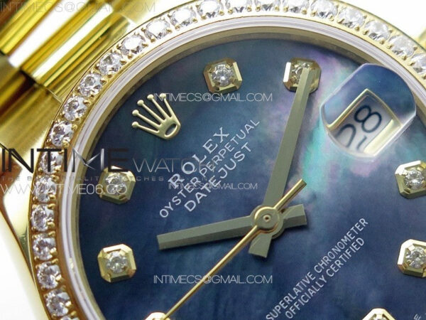 DateJust 31mm YG/Crystals Bezel APSF Best Edition Blue MOP Dial Crystals Markers on President Bracelet A2824 – Bild 8