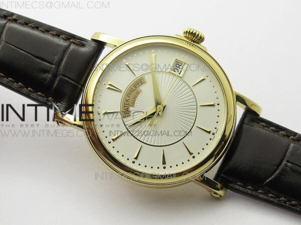 Calatrava 5153G-010 YG ZF 1:1 Best Edition White textured dial on Brown Leather Strap A324CS – Bild 2