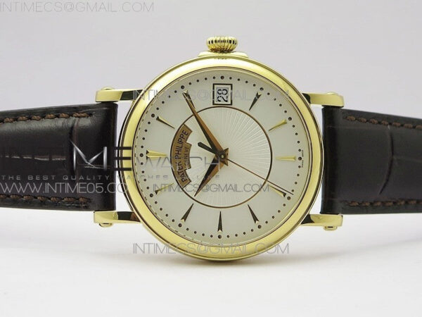 Calatrava 5153G-010 YG ZF 1:1 Best Edition White textured dial on Brown Leather Strap A324CS – Bild 3
