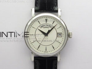 Calatrava 5153G-010 SS ZF 1:1 Best Edition White textured dial on Black Leather Strap A324CS