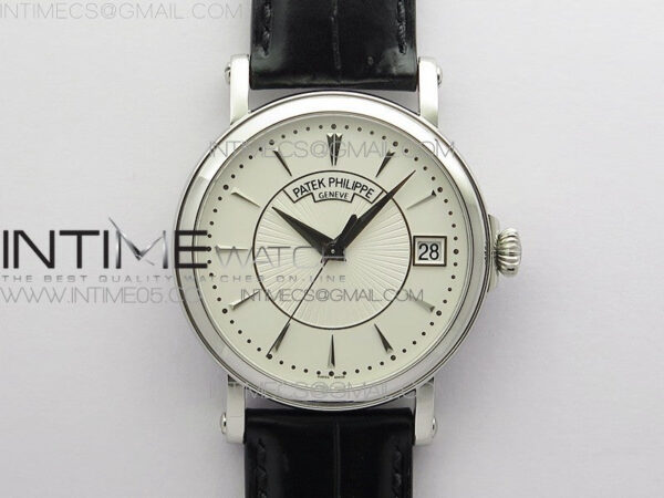 Calatrava 5153G-010 SS ZF 1:1 Best Edition White textured dial on Black Leather Strap A324CS