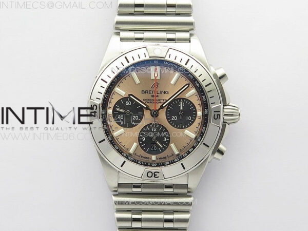 Chronomat B01 42mm SS TF 1:1 Best Edition Copper Dial Black Subdial on SS Bracelet A7750