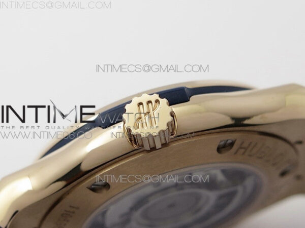 Classic Fusion 42mm RG Paved Diamonds Bezel B50F Blue Dial On Blue Gummy Strap A2892 – Bild 10