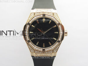 Classic Fusion Orlinski SS Full Real Diamonds RG B50F 1:1 Best Edition Black Faceted Dial on Black Rubber Strap A2892